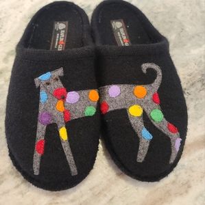 HAFLINGER Slippers Wool Spotted Dog Shoes Sz 41 / 10